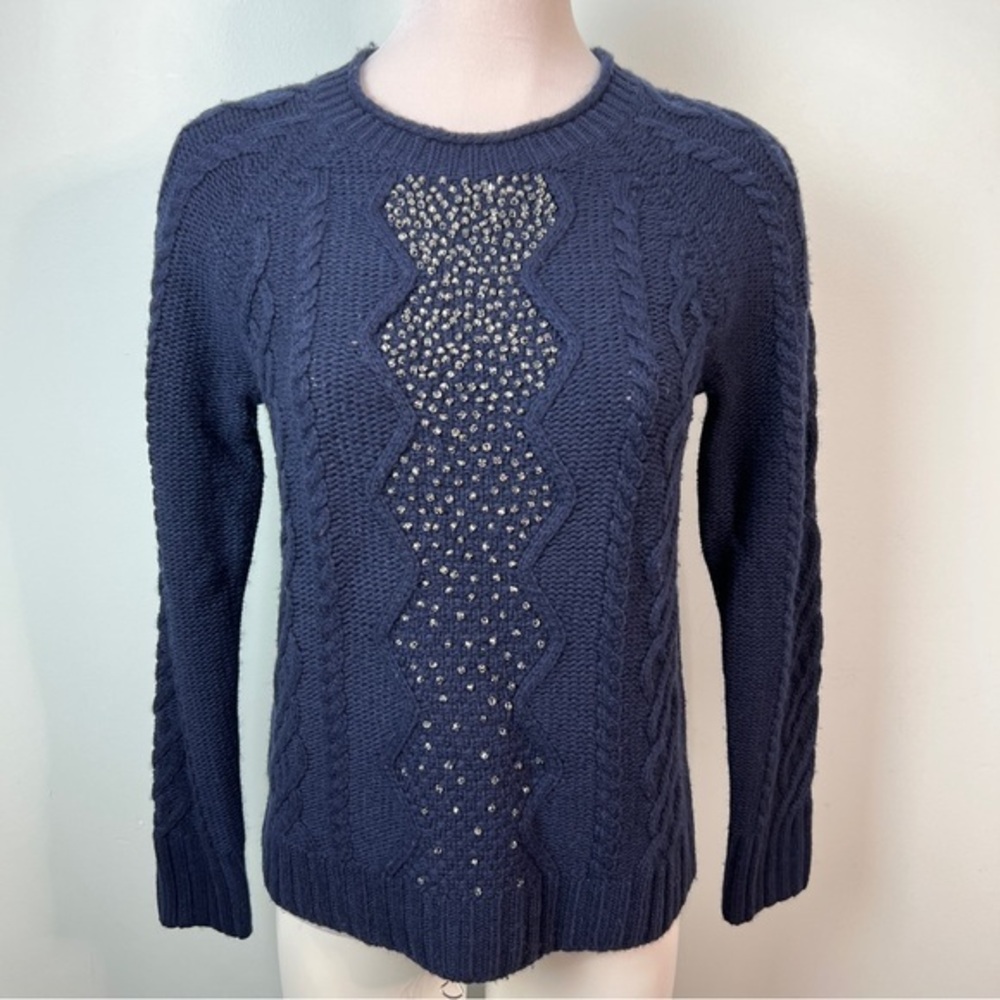 J. Crew Dark Blue Sweater with Bead Accents